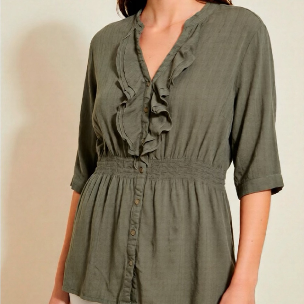 JW Woman Olive Green Ruffled Blouse